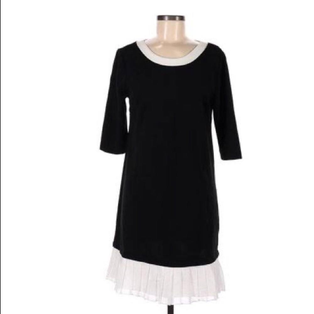 Venus Black Dress With White Collar and Ruffle Hem Peplum‎ Business Womens Small